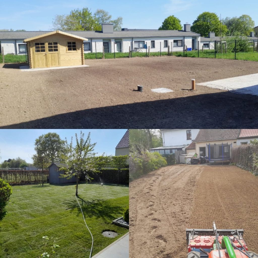Préparation puis résultat d'un grand jardin engazonné