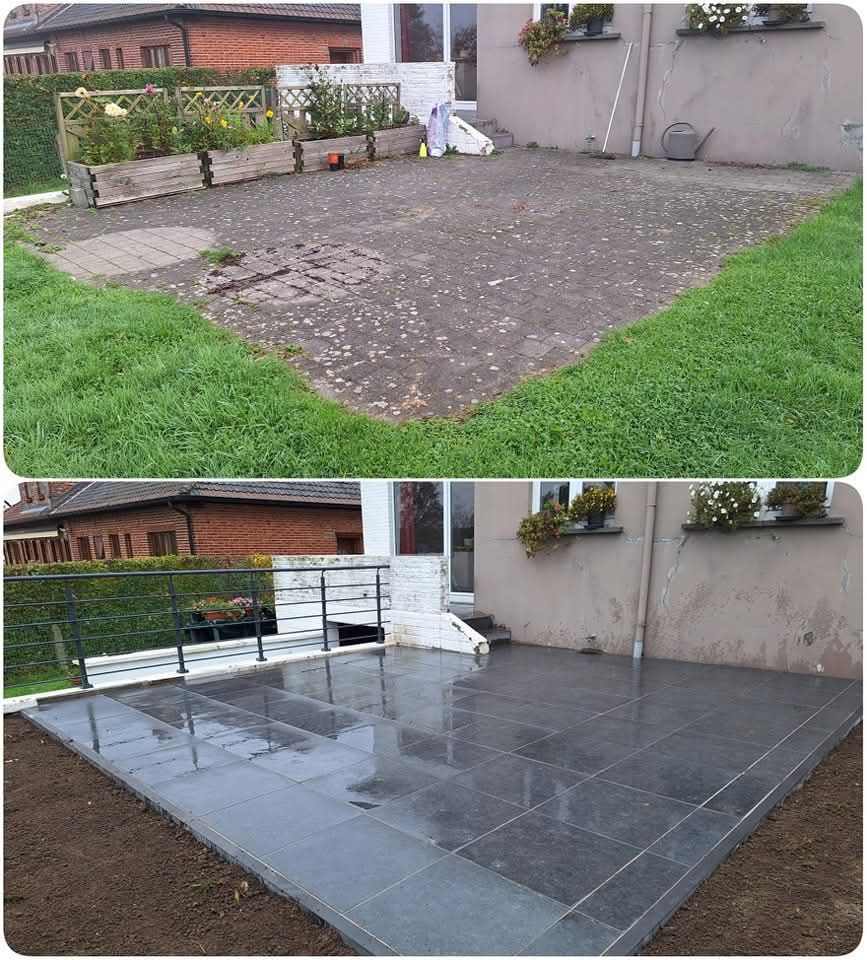 Avant après d'une terrasse carrelée réalisée par Naturalife
